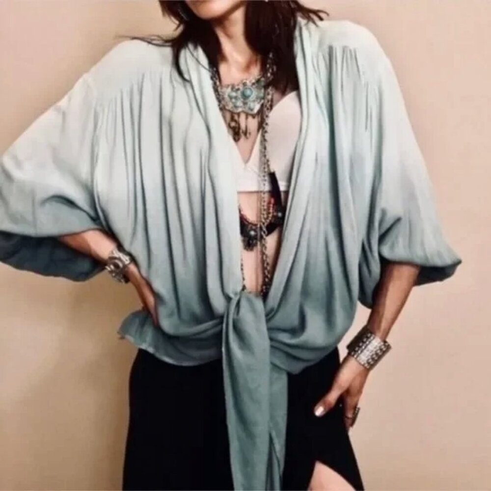 Young Fabulous & Broke M carmen ombre tie front top hippie vacation beach boho,
